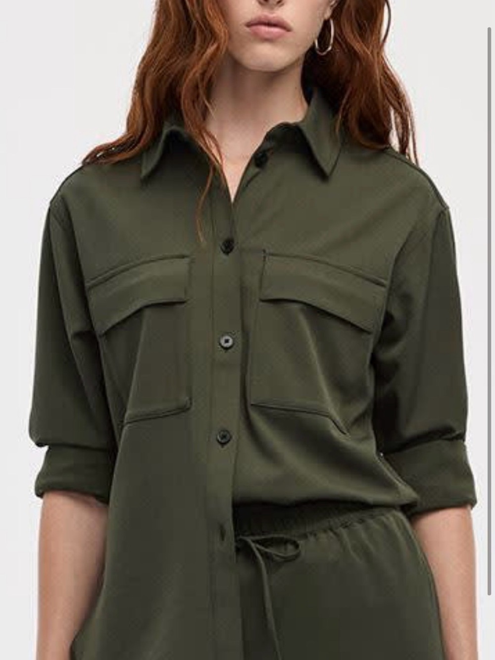 New Button-Front “The Timeless” Reitmans Utility Shirt in Olive